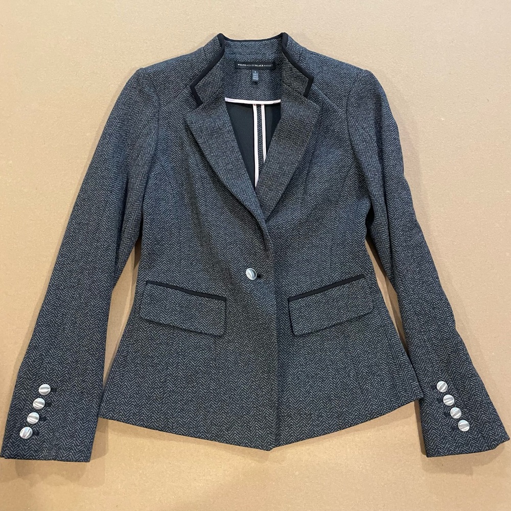 WHBM Gray Herringbone Blazer Size 2